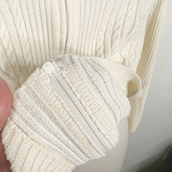 St. John Collection Size 6 Off White Ivory Ribbed Knit Zip Front Jacket Sweater - Picture 8 of 11